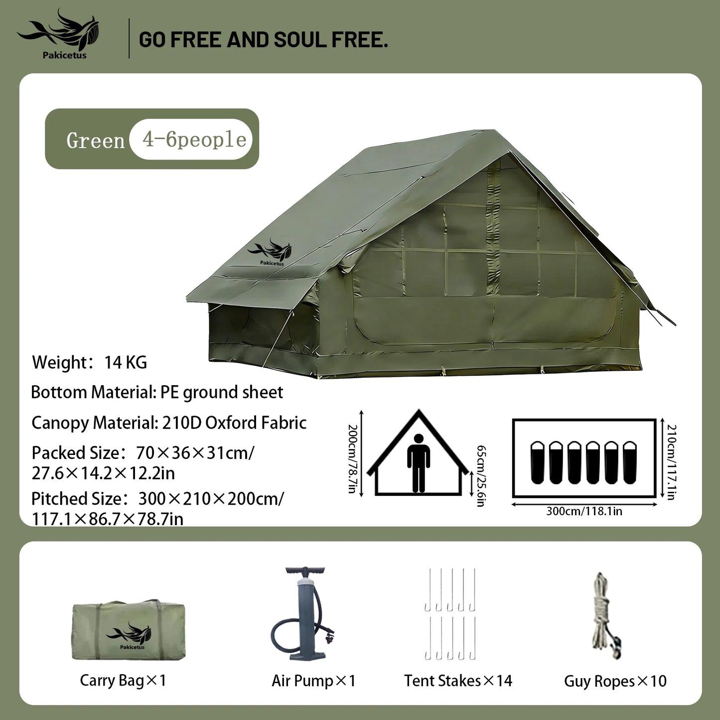 Pakicetus Quick Setup Inflatable Camping Tent For 4 To 8 People