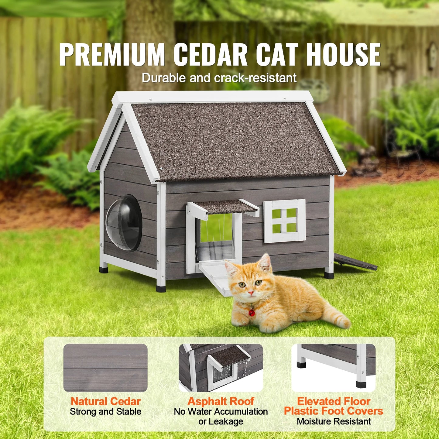 SucceBuy Outdoor Cat House Weatherproof Cedar Shelter For Feral Cats And Multiple Cats With Side Door