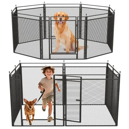 Dog Playpen With Safety Mesh 32 Inch Height 8 Panels Portable Indoor Outdoor Kennel For Camping RV