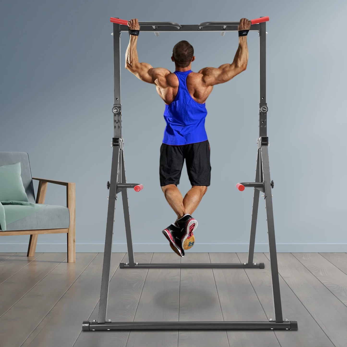 Height Adjustable Free Standing Power Tower With Dip Bar Station