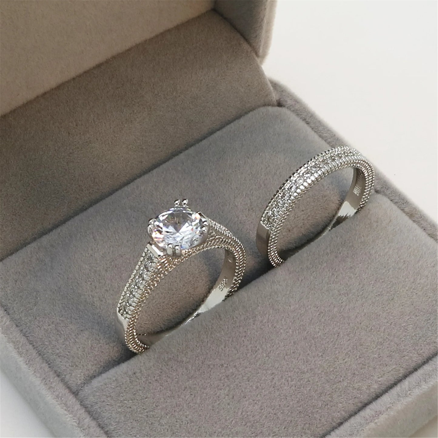 Lyee Cyee Elegant Wedding Couple Sterling Silver Zircon Rings