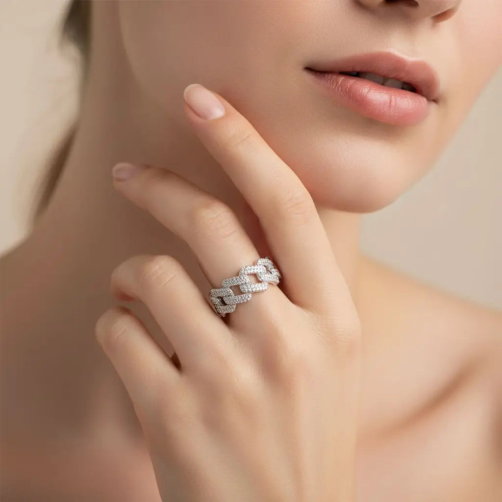 Lyee Cyee Sterling Silver Moissanite Cuban Ring For Unisex Wear