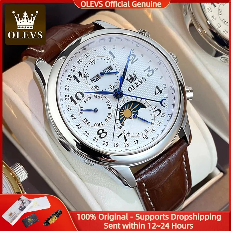 OLEVS 6667 Luxury Original Men Automatic Mechanical Watch Brand Classic Digital Dial Waterproof Moonphase Watch Sport Men Watch