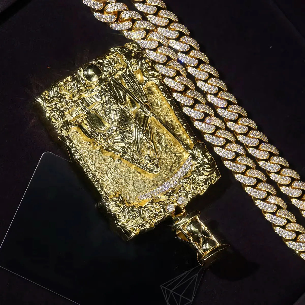 LYEE CYEE Square Zircon Scythe Pendant Hip Hop Jewelry