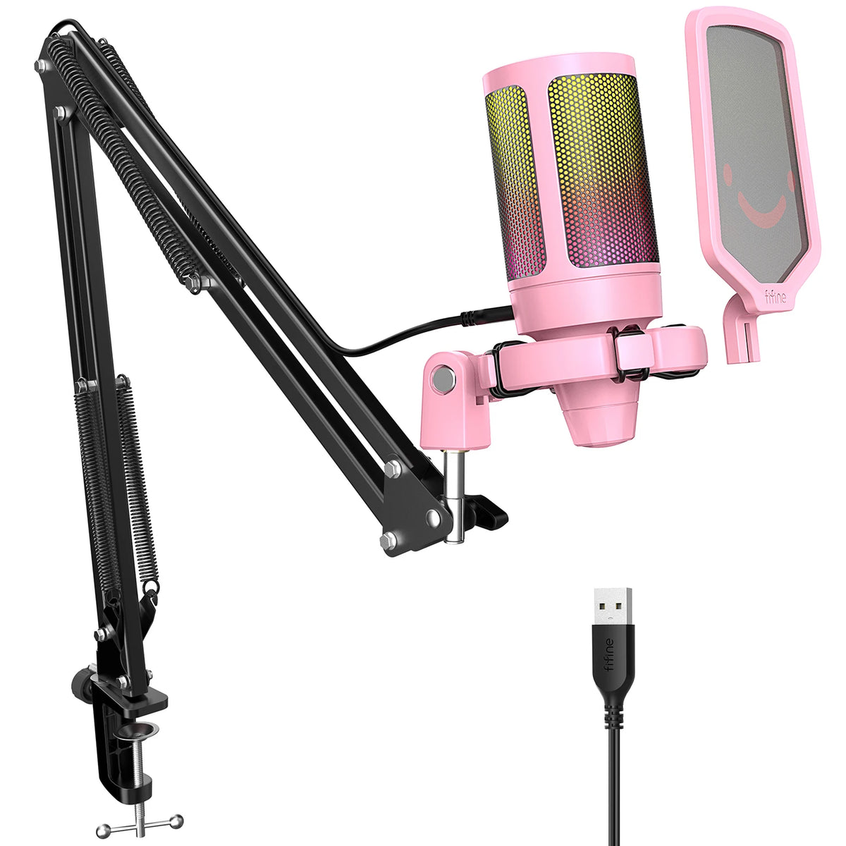 FIFINE USB Gaming Microphone With Mute Button and Boom Arm