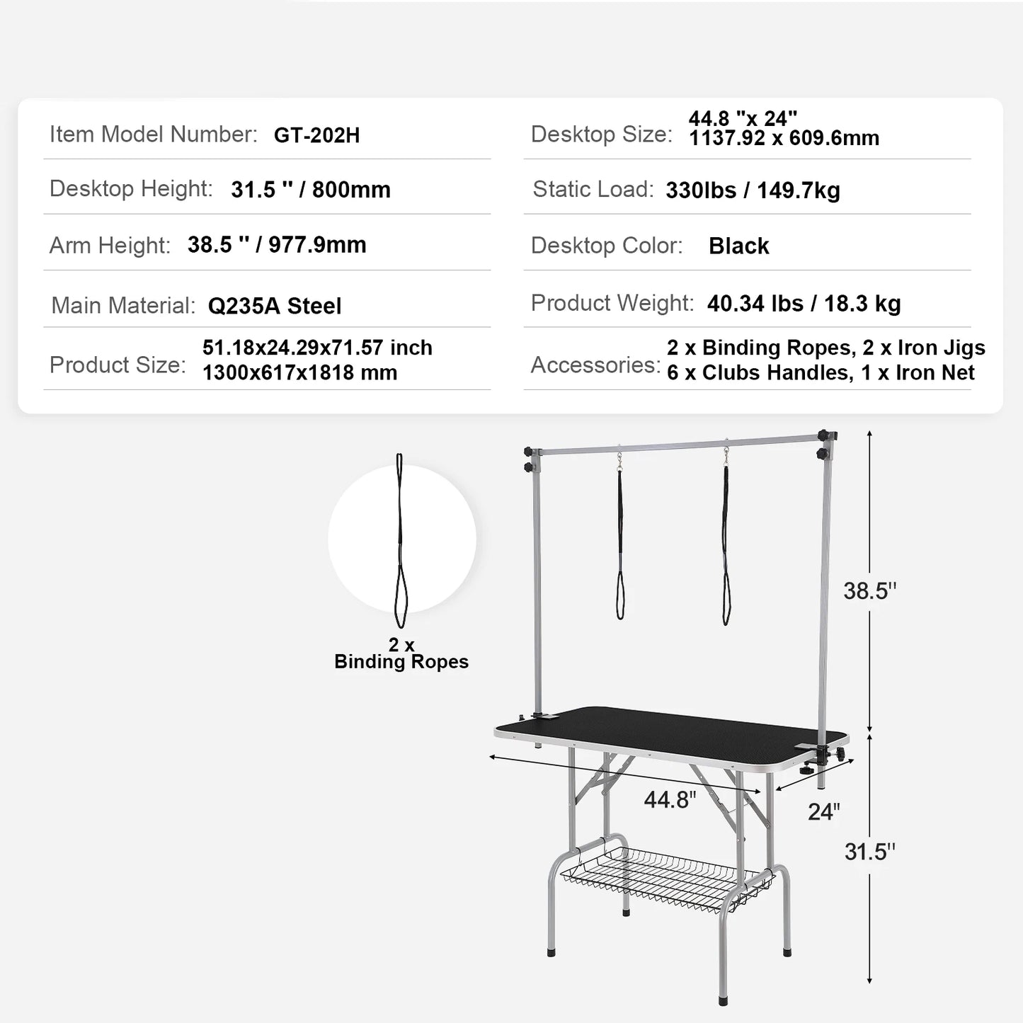 Foldable Pet Grooming Table With Adjustable Arm And Clamp