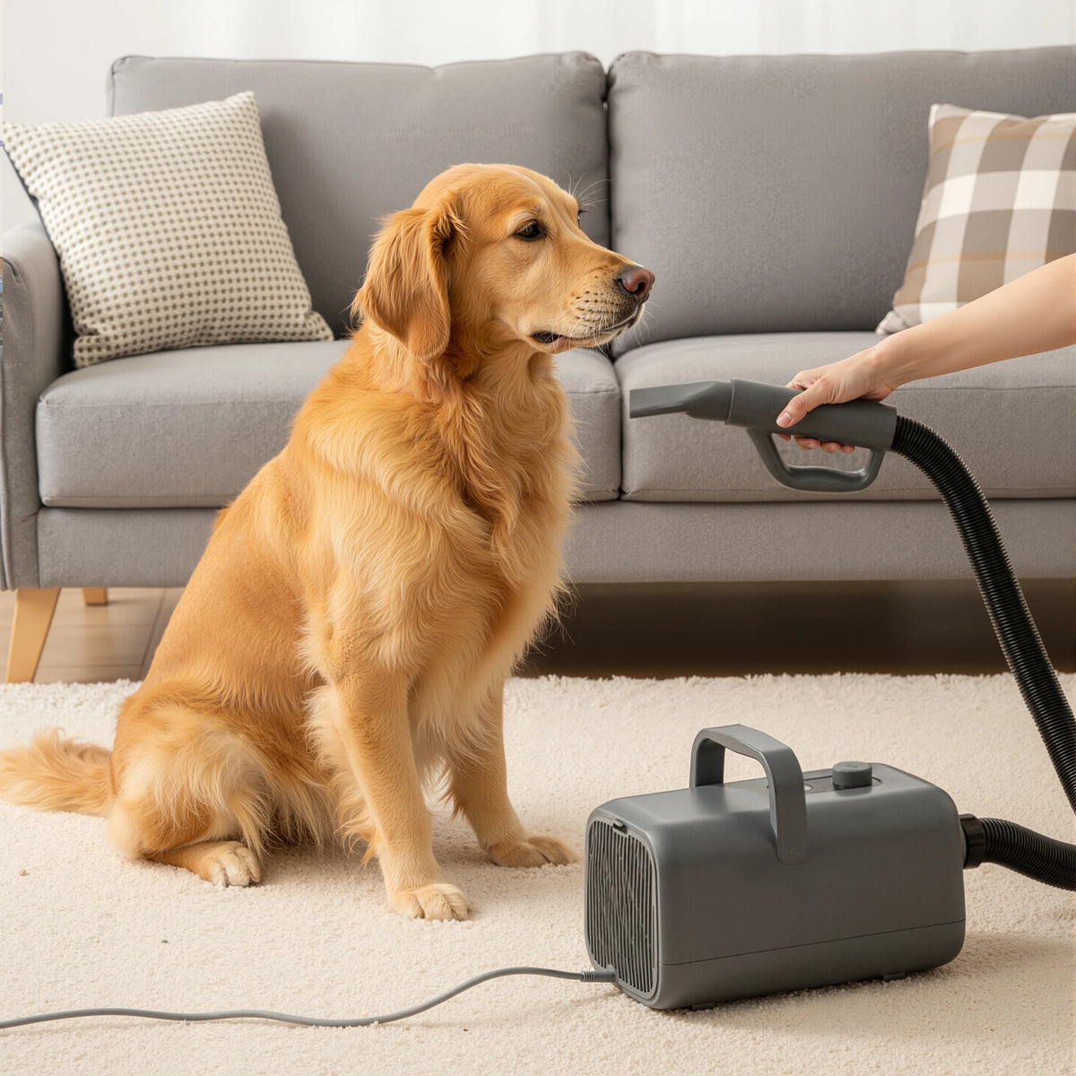 JHK 5-piece Pet Blow Dryer Grooming Vacuum Kit  4 Nozzles 6.5 FT Cord for Low Noise Dog Hair Dryer with Adjustable Cool-Warm-Hot