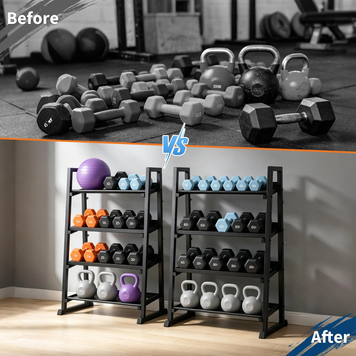Dumbbell Rack 3 Tier Weight Rack For Home Gym Trapezoidal Frame And H Frame Weight Stand For Dumbbells Kettlebells And Weight Plates 1300 LBS Capacity