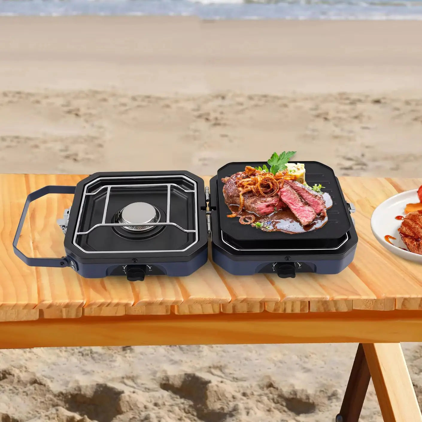 Two Burner Portable Camping Gas Stove Stainless Steel Folding