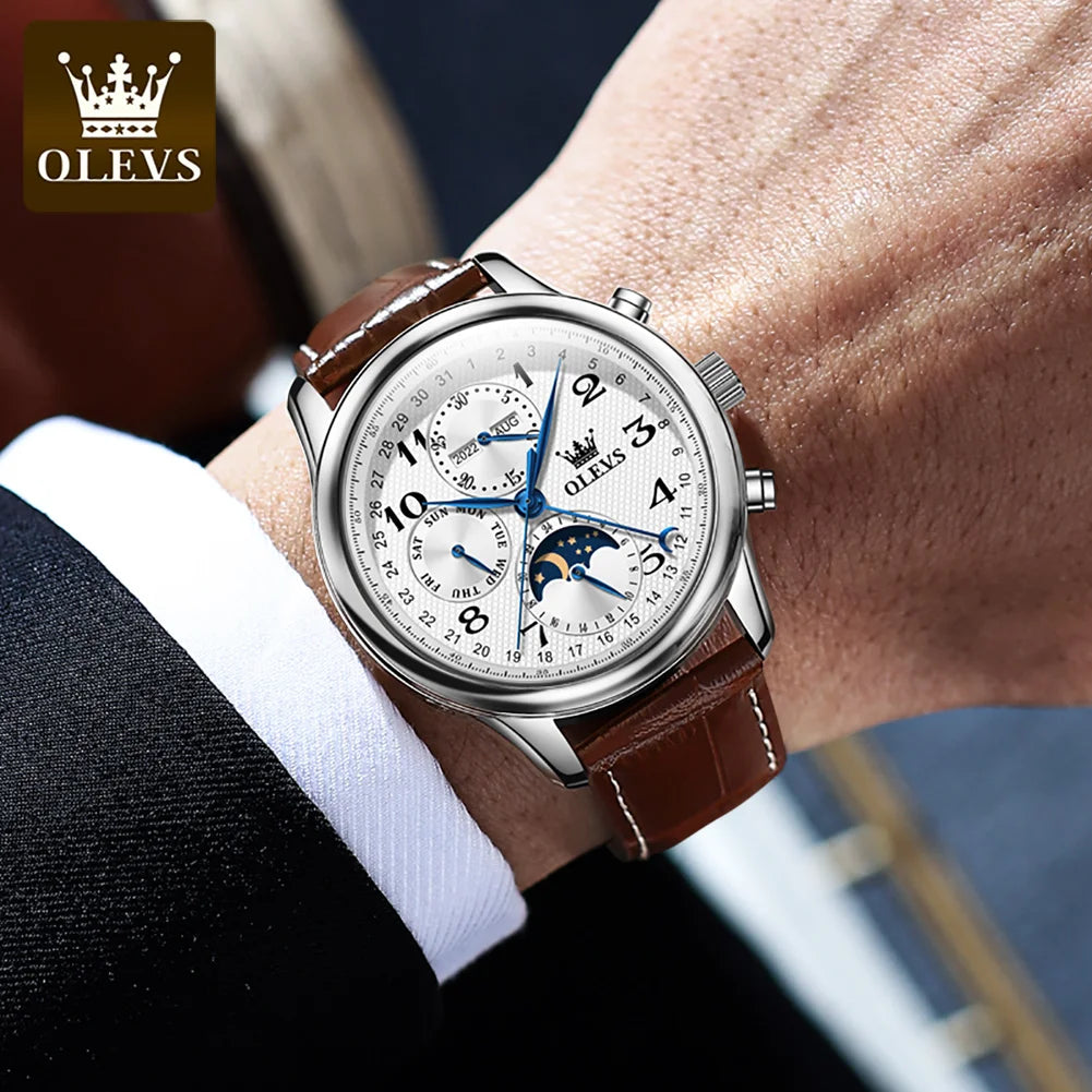 OLEVS 6667 Luxury Original Men Automatic Mechanical Watch Brand Classic Digital Dial Waterproof Moonphase Watch Sport Men Watch