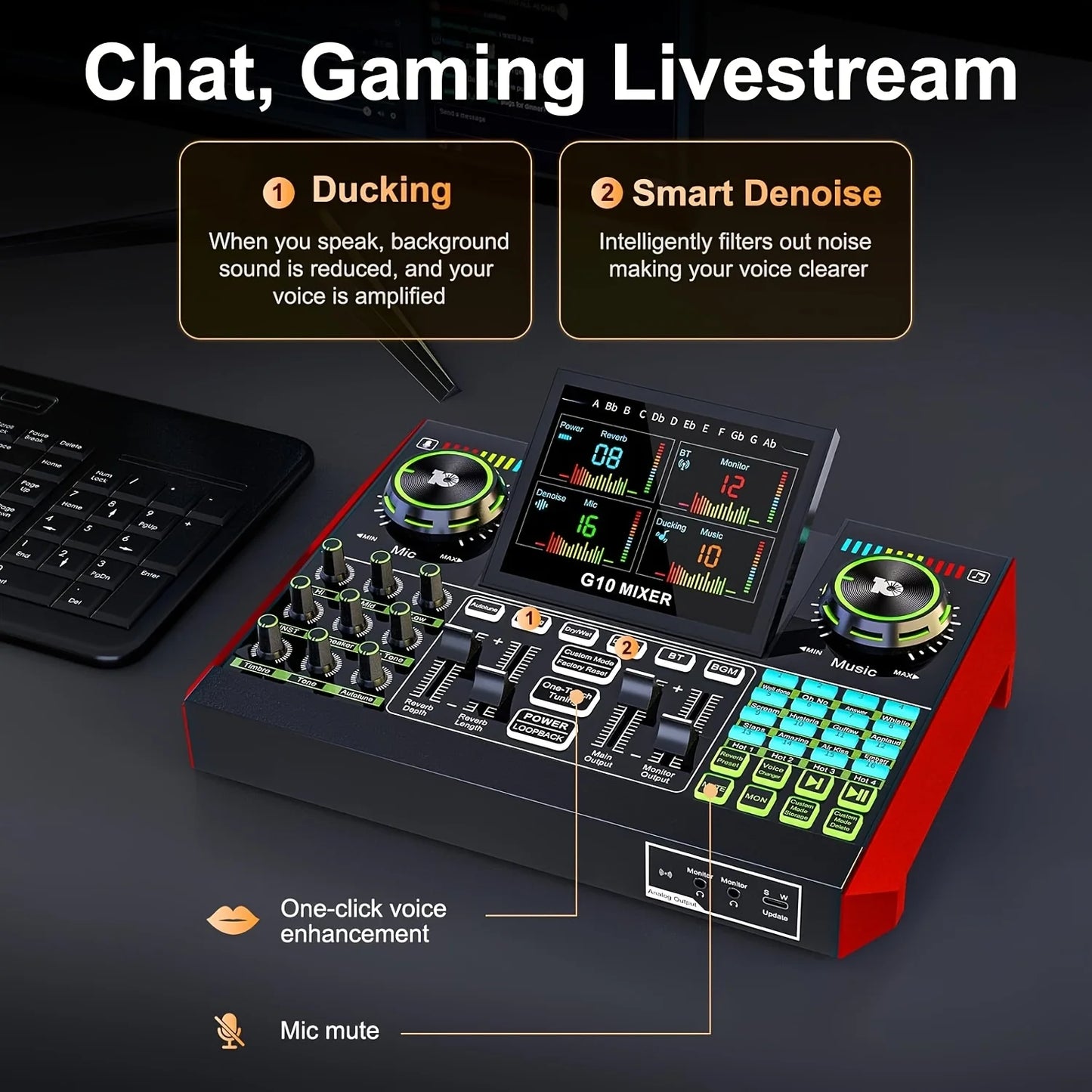 Tenlamp G10 Audio Mixer With Voice Changer For PC Streaming