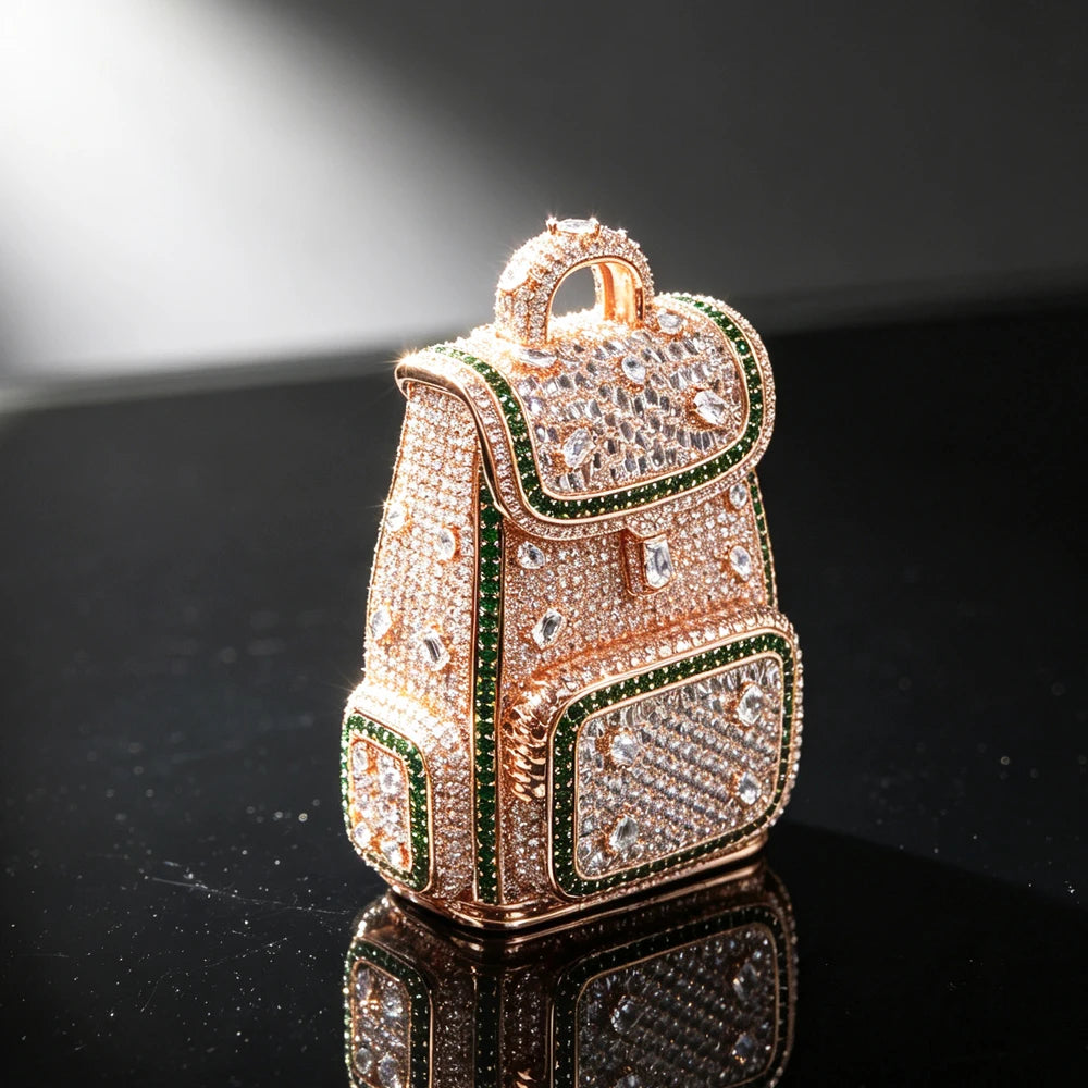 Lyee Cyee 18K Rose Gold Plated Backpack Pendant Green Cz