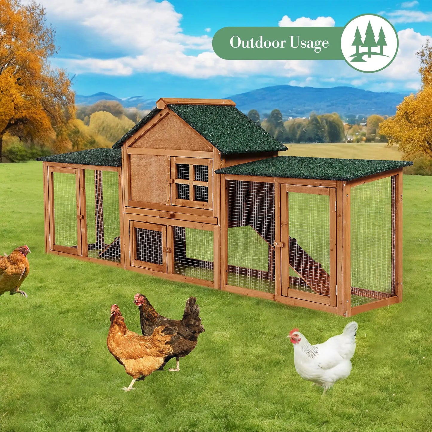 2-Story Bunny Hutch Rabbit Cage Outdoor With Double Side Runs, Pull-Out Tray, Ramp, Roof For Guinea Pigs & Small Pets