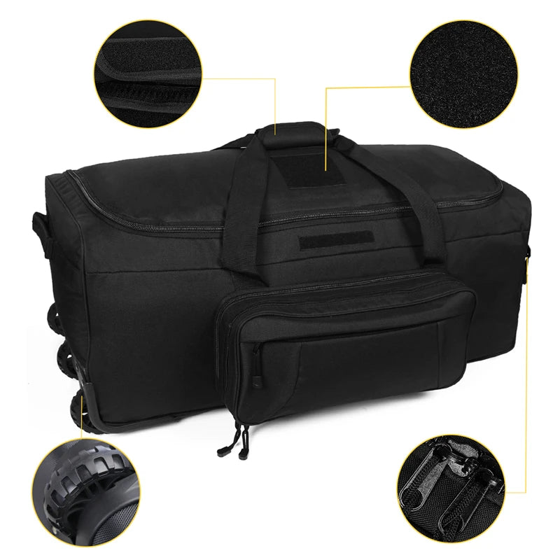 Q CN Tactical Rolling Luggage for Travel and Camping