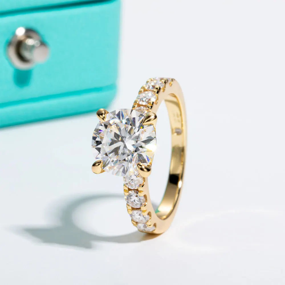 Lyee Cyee Sterling Silver Round Cut Moissanite Engagement Ring