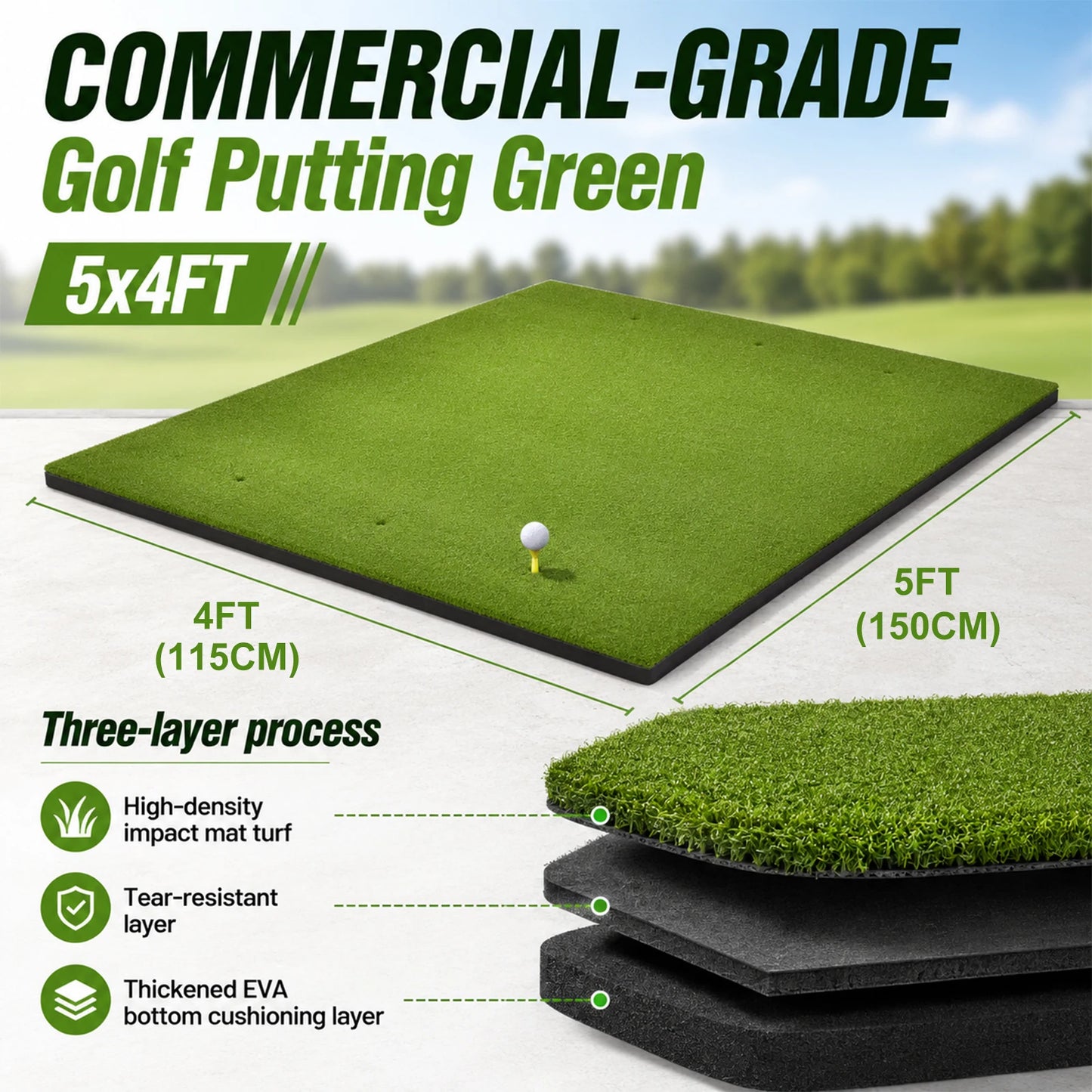 Golf Hitting Practice Mat With Artificial Turf Training Surface