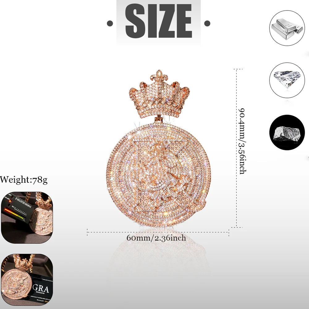 Lyee Cyee Iced Out Crown Medallion Pendant Necklace 18K Gold