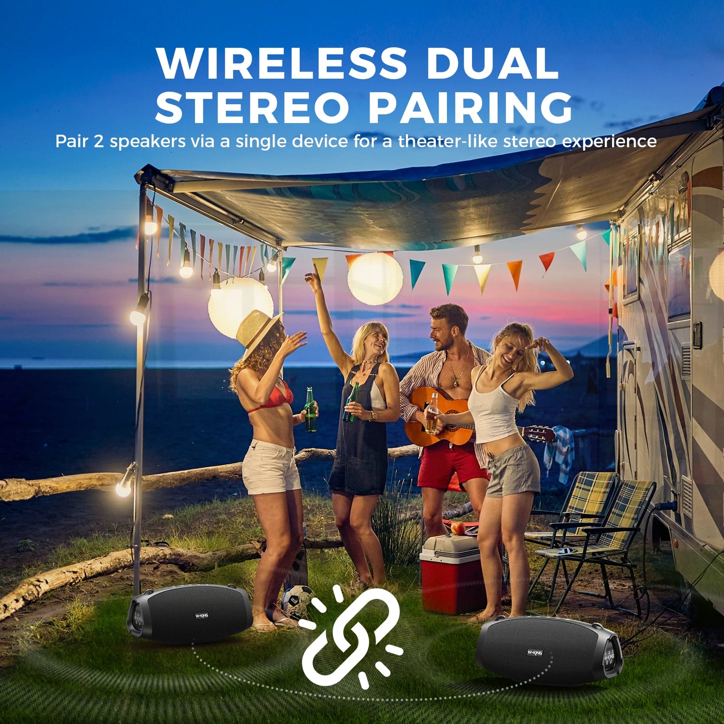 W-King Portable Bluetooth Speaker With Wireless Microphone Waterproof 120W Peak