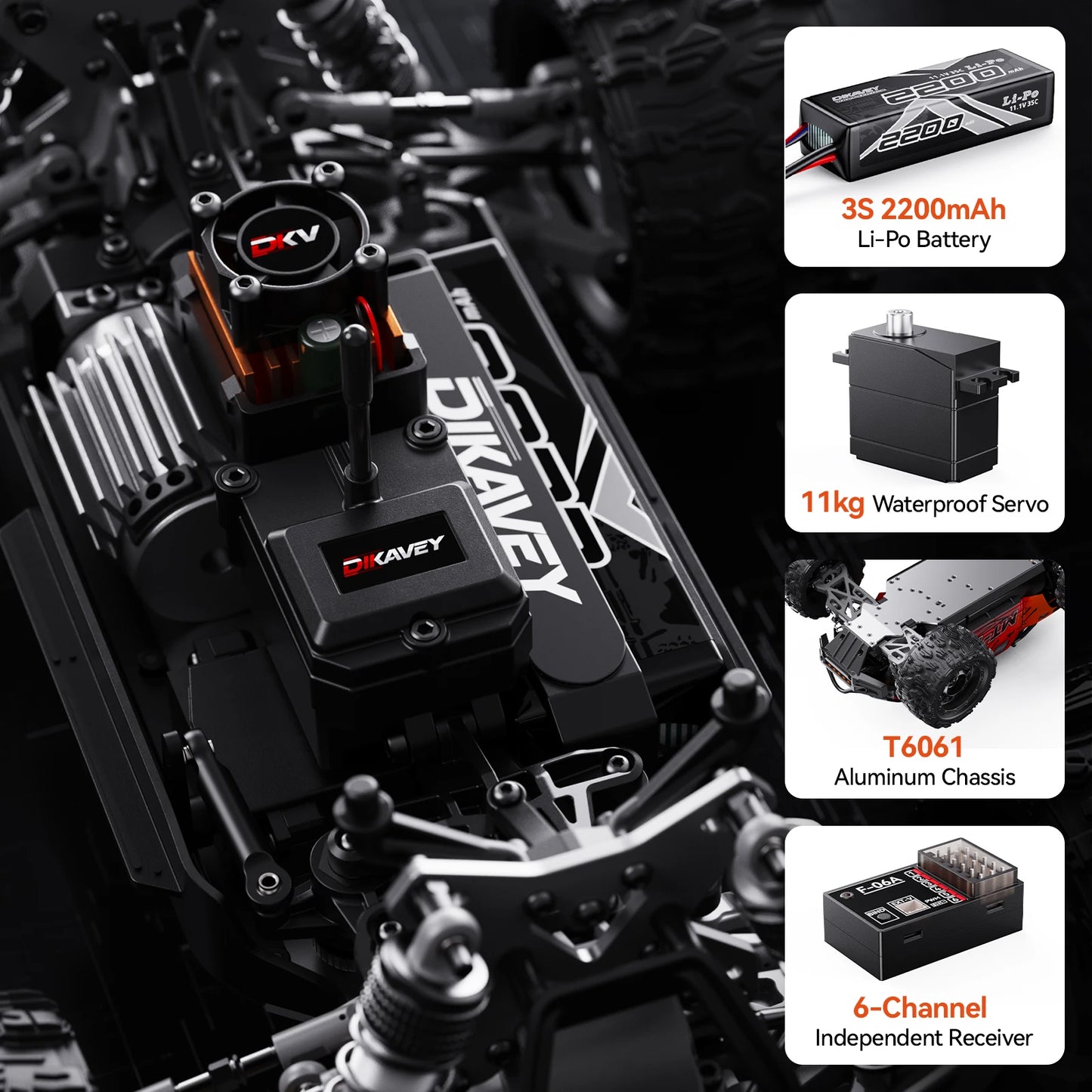 DIKAVEY 1 By 16 Brushless 4WD RC Monster Truck For RC Enthusiasts High Speed All Terrain 3S 2200mAh Battery Included