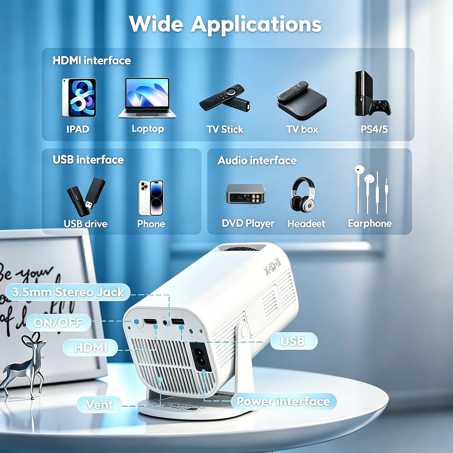 XGODY Portable 4K Projector 12000LM With WiFi Bluetooth Android 11