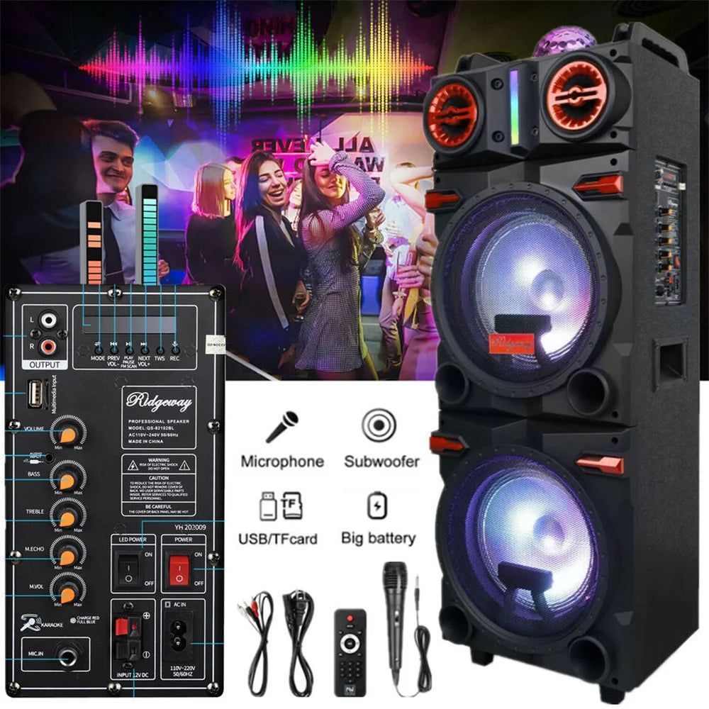 CURUK 9000W Bluetooth Speaker Dual Woofer Karaoke DJ System Mic