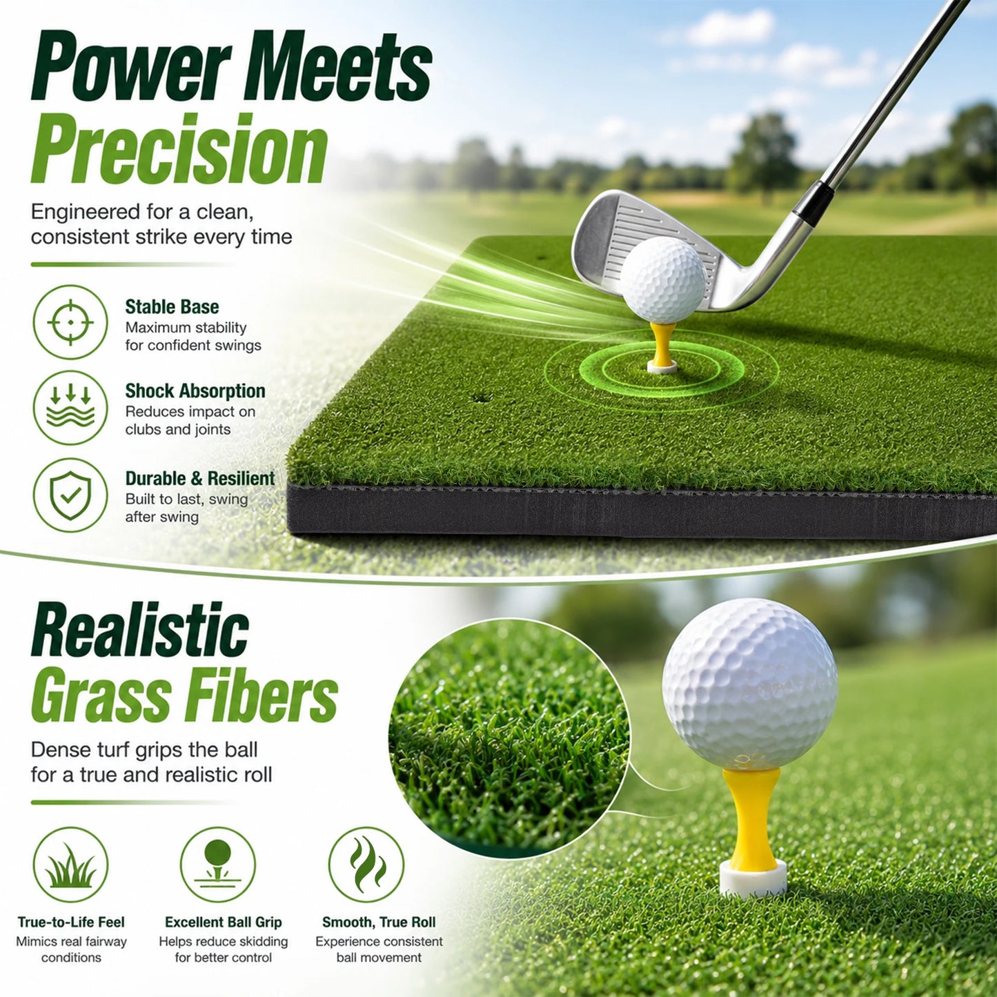 Golf Hitting Practice Mat With Artificial Turf Training Surface