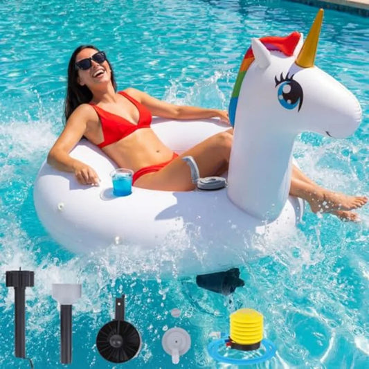 Motorized Pool Float For Adults With Electric Propulsion And Pusher Handles Cup Holder PVC Lounger