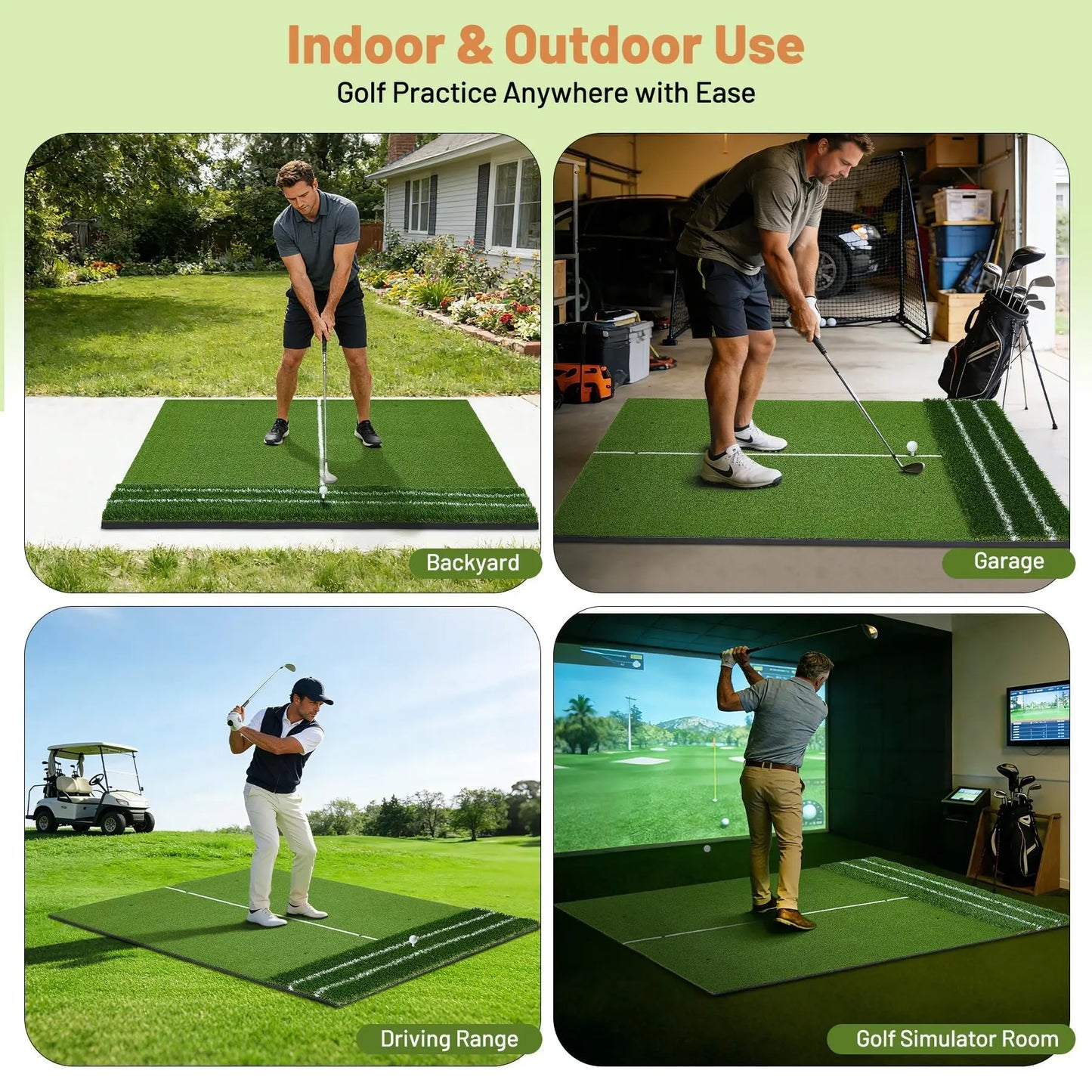 HiMISS Premium Dual Turf Golf Practice Mat 5x4ft With Alignment Lines For Backyard Golfers Swing Trainer