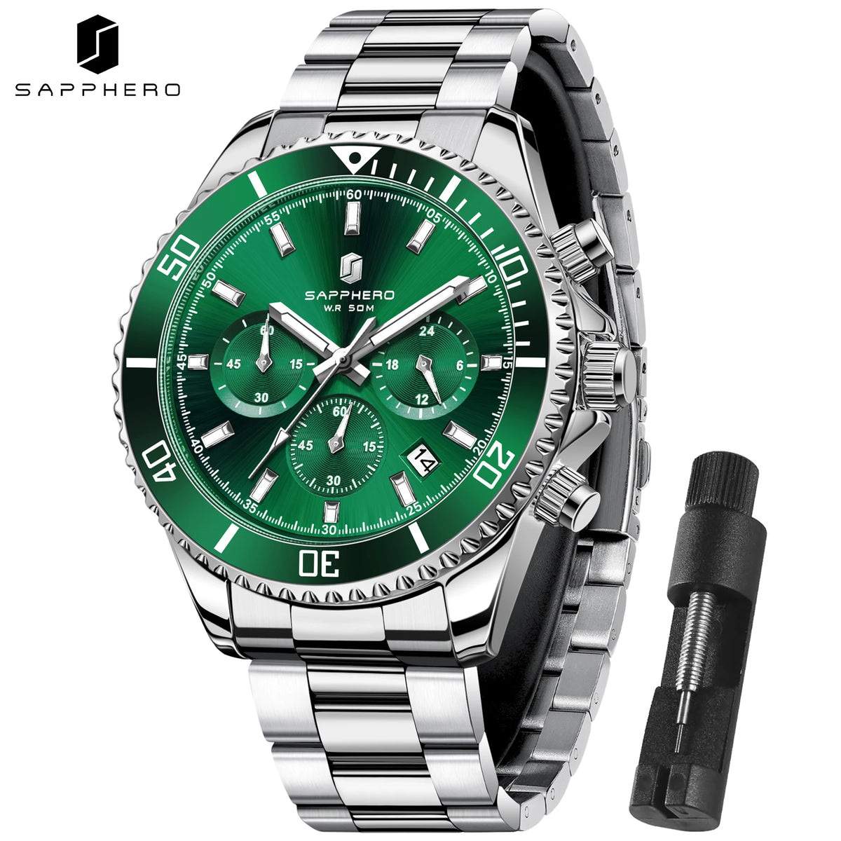 SAPPHERO Men's Stainless Steel Quartz Chronograph Waterproof Watch