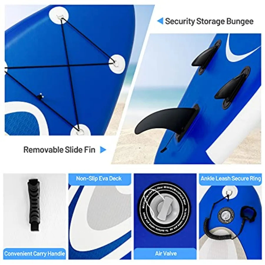 Inflatable Stand Up Paddle Board Ultra Stable 6 Inch Thick PVC Blue Gray For Outdoor Water Sports Enthusiasts