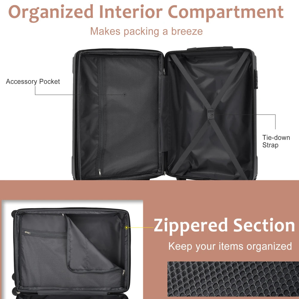 Expandable ABS Luggage Set 3 Piece With Spinner Wheels And TSA Lock
