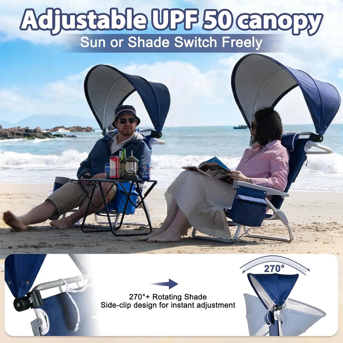 Beach Chair Umbrella Canopy Shade Aluminum Two Pack