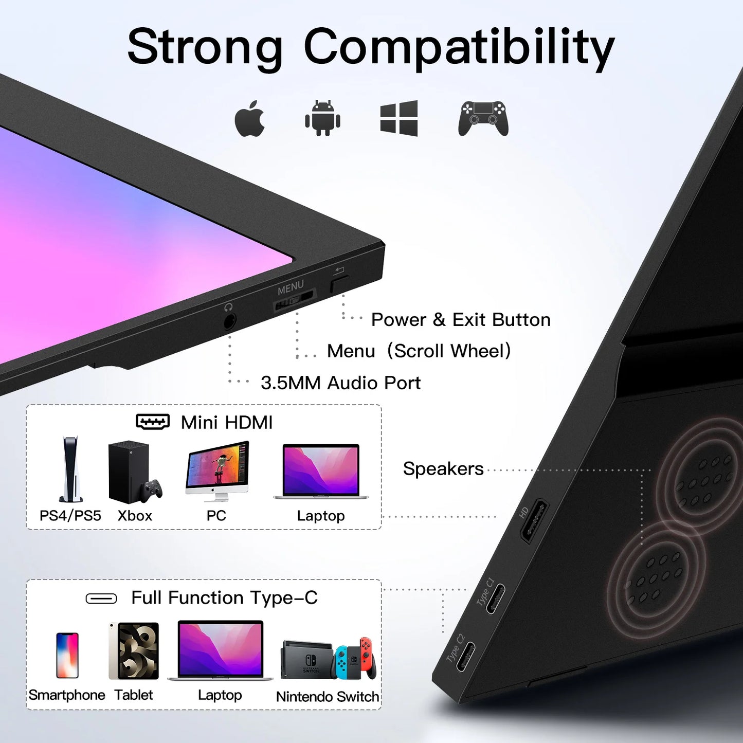 WUAWE Portable Laptop Monitor 1080P USB C HDMI HDR Travel Screen
