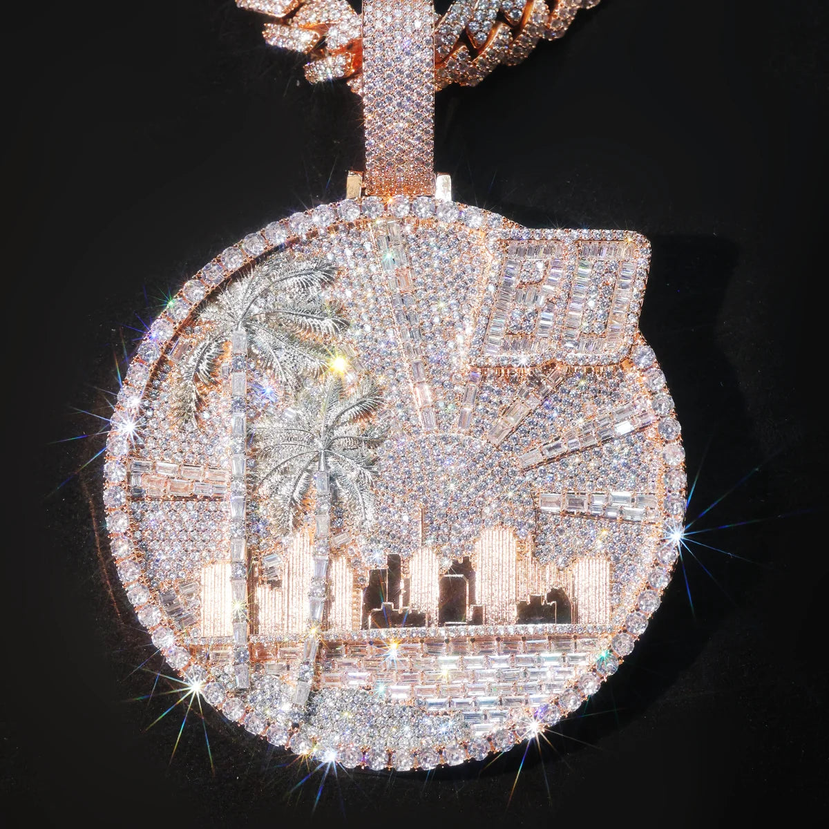 Lyee Cyee Iced Palm Tree Pendant Gold Plated Cubic Zirconia