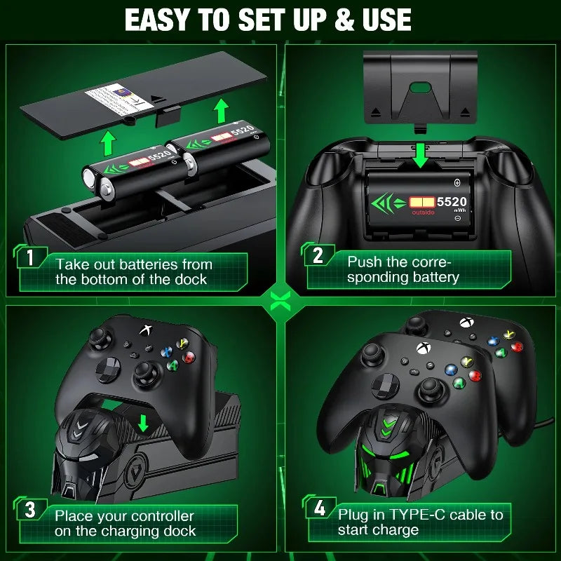 Beboncool 2x 5520mWh Rechargeable Battery For Xbox Controllers