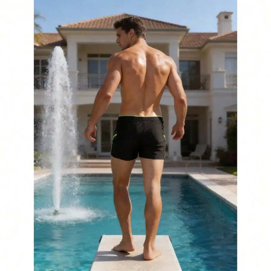 Mens Square Leg Swim Trunks With Drawstring And Flatlock Seams For Surfing Water Sports