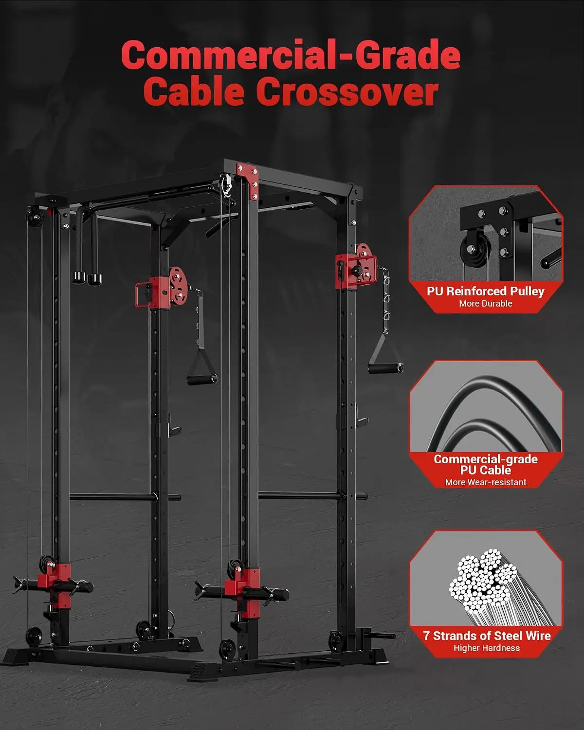 Tacleekii Dual Pulley Power Rack For Home Gym Cable System