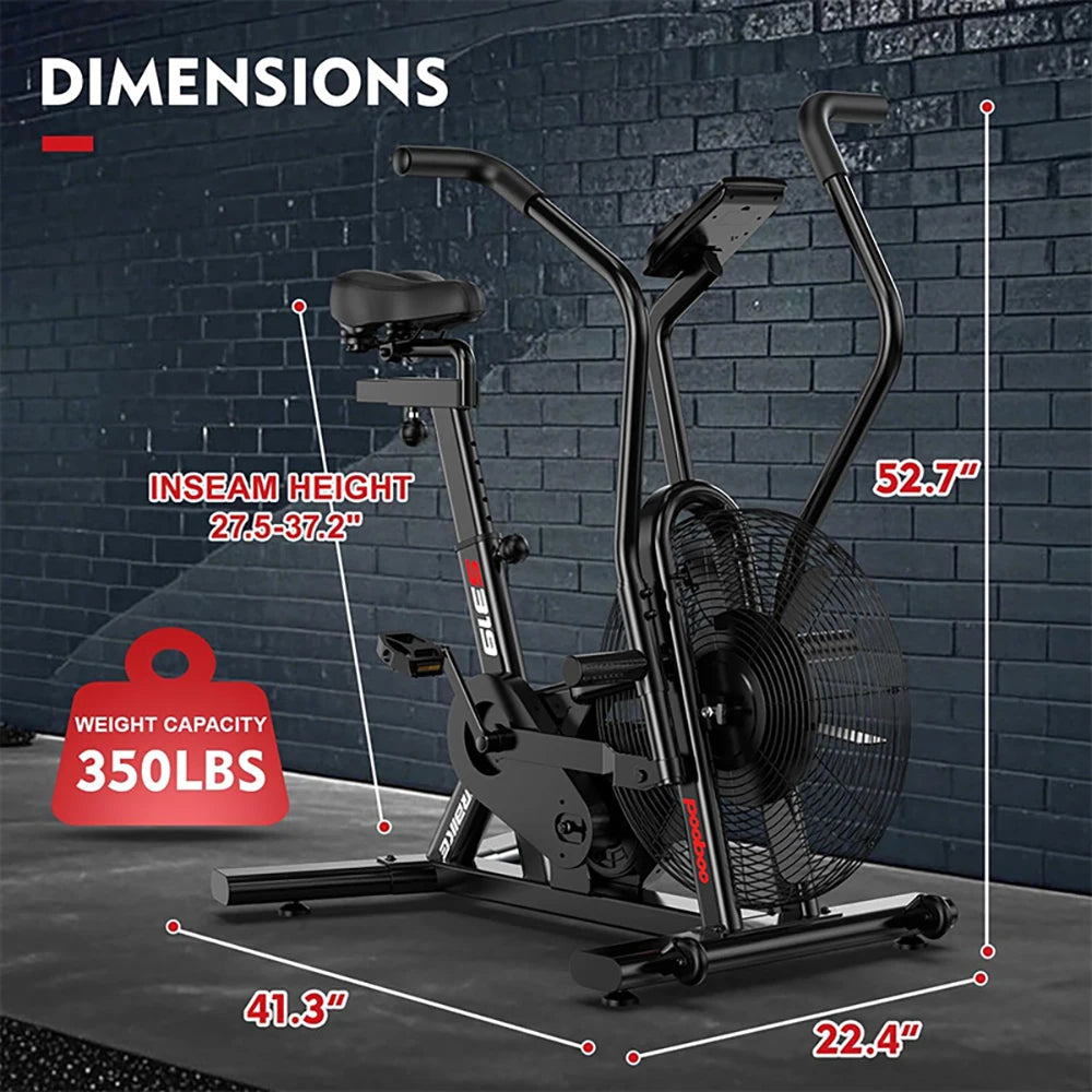 Pooboo Air-Resistance Exercise Fan Bike, Air Bike with Dual Acction Handlebars&Dual-Layer Transmission System, Stationary Bike with APP Connection for Home Gym HIIT Cardio Full Body Workout