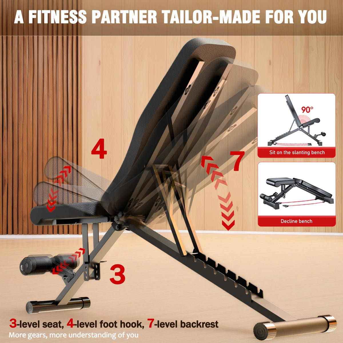 Foldable Adjustable Workout Dumbbell Bench Multifunctional Strength Training Incline Bench with Extended Back 1000lbs Full Body