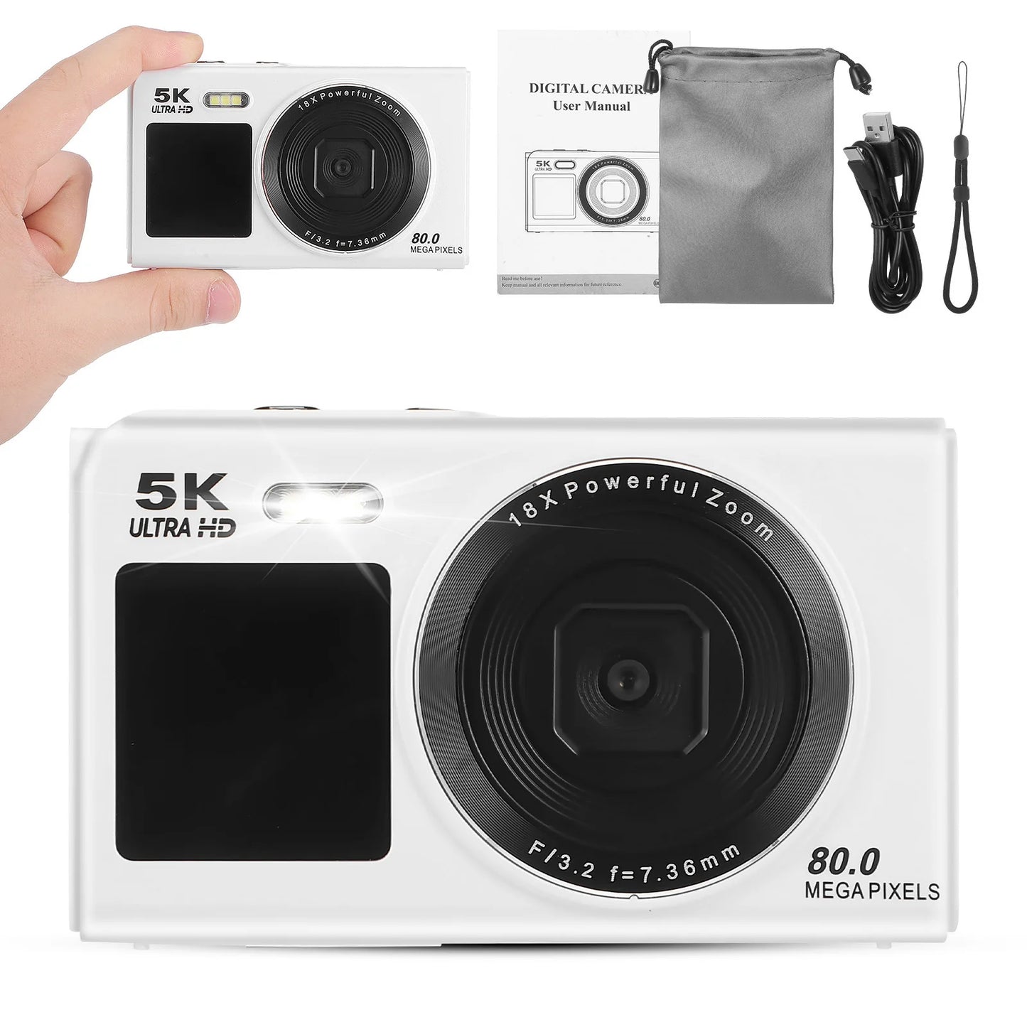 5K Vlogging Digital Camera With 18X Zoom And Dual Screen