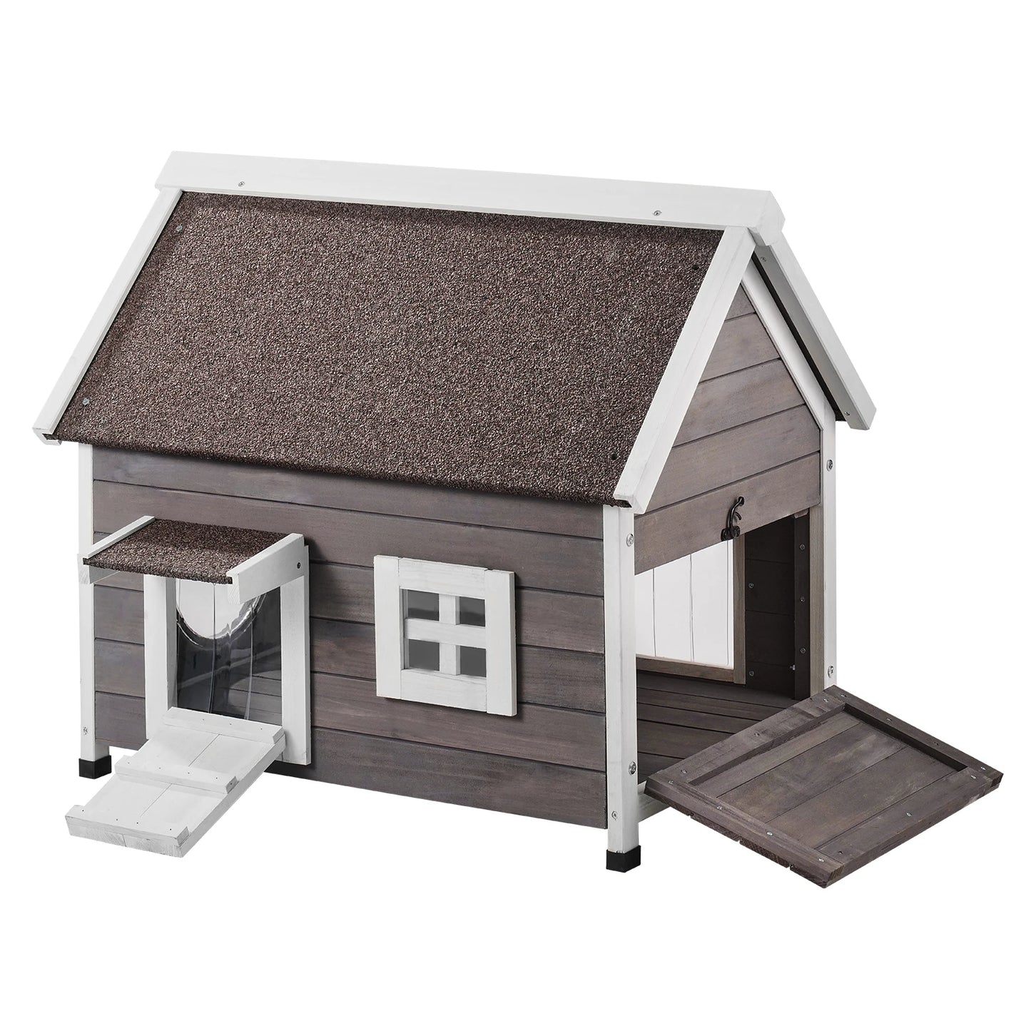 SucceBuy Outdoor Cat House Weatherproof Cedar Shelter For Feral Cats And Multiple Cats With Side Door