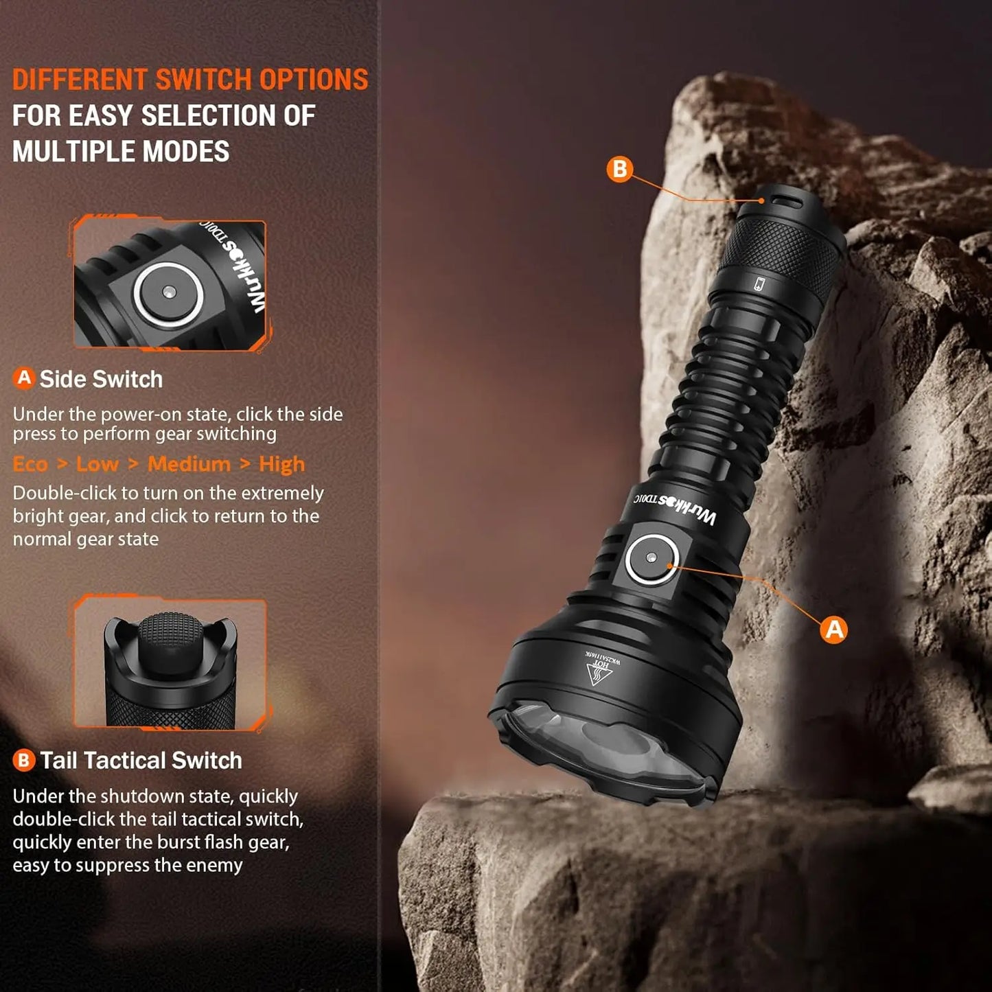 Wurkkos TD01C Rechargeable Tactical Flashlight LED USB C 1800 Lumens