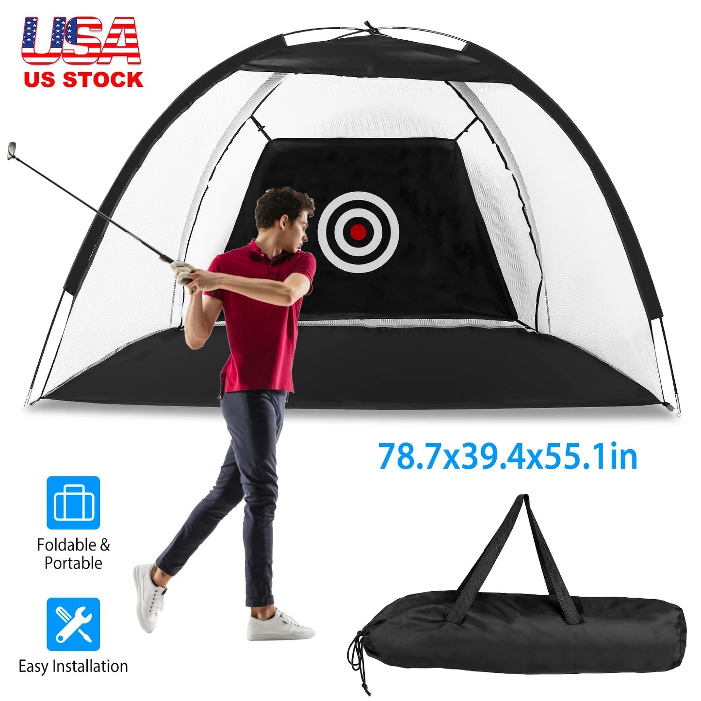 Golf Practice Net With Carry Bag For Backyard Driving Range Portable Heavy Duty Mesh Swing Trainer