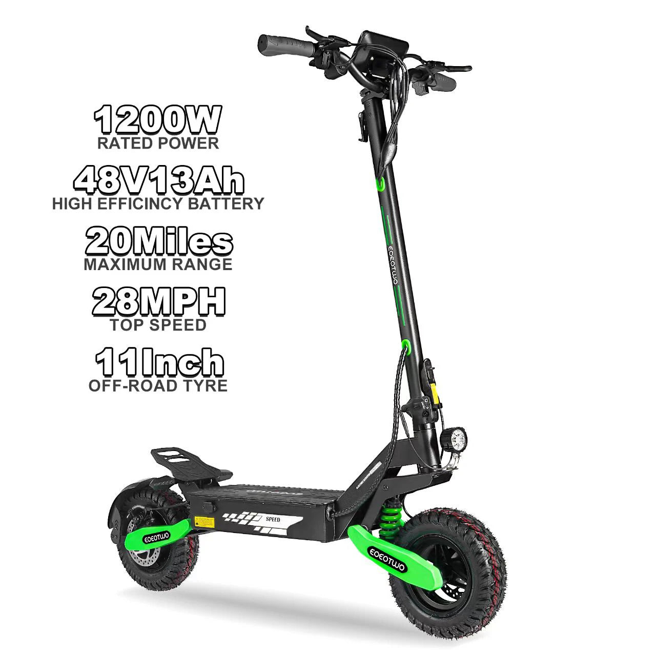 EOEOTWO 1200W Off Road Electric Scooter For Adults Long Range 30MPH 48V Foldable All Terrain Ready Tubeless 11 Inch