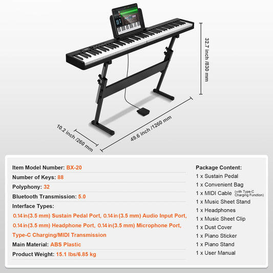 SucceBuy 88 Key Foldable Bluetooth MIDI Portable Keyboard Piano For Beginners