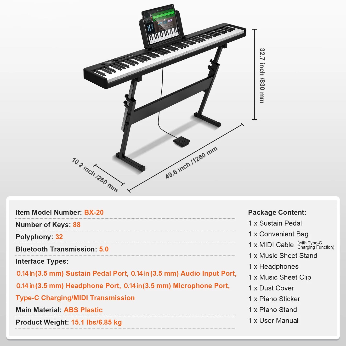 SucceBuy 88 Key Foldable Bluetooth MIDI Piano Keyboard For Beginners
