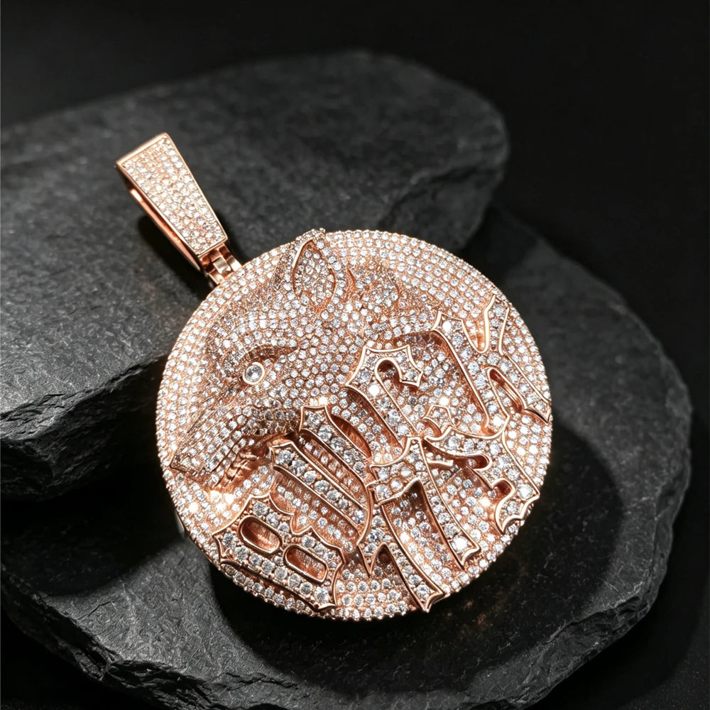 Lyee Cyee Round Wolf Medallion Pendant With Cubic Zirconia