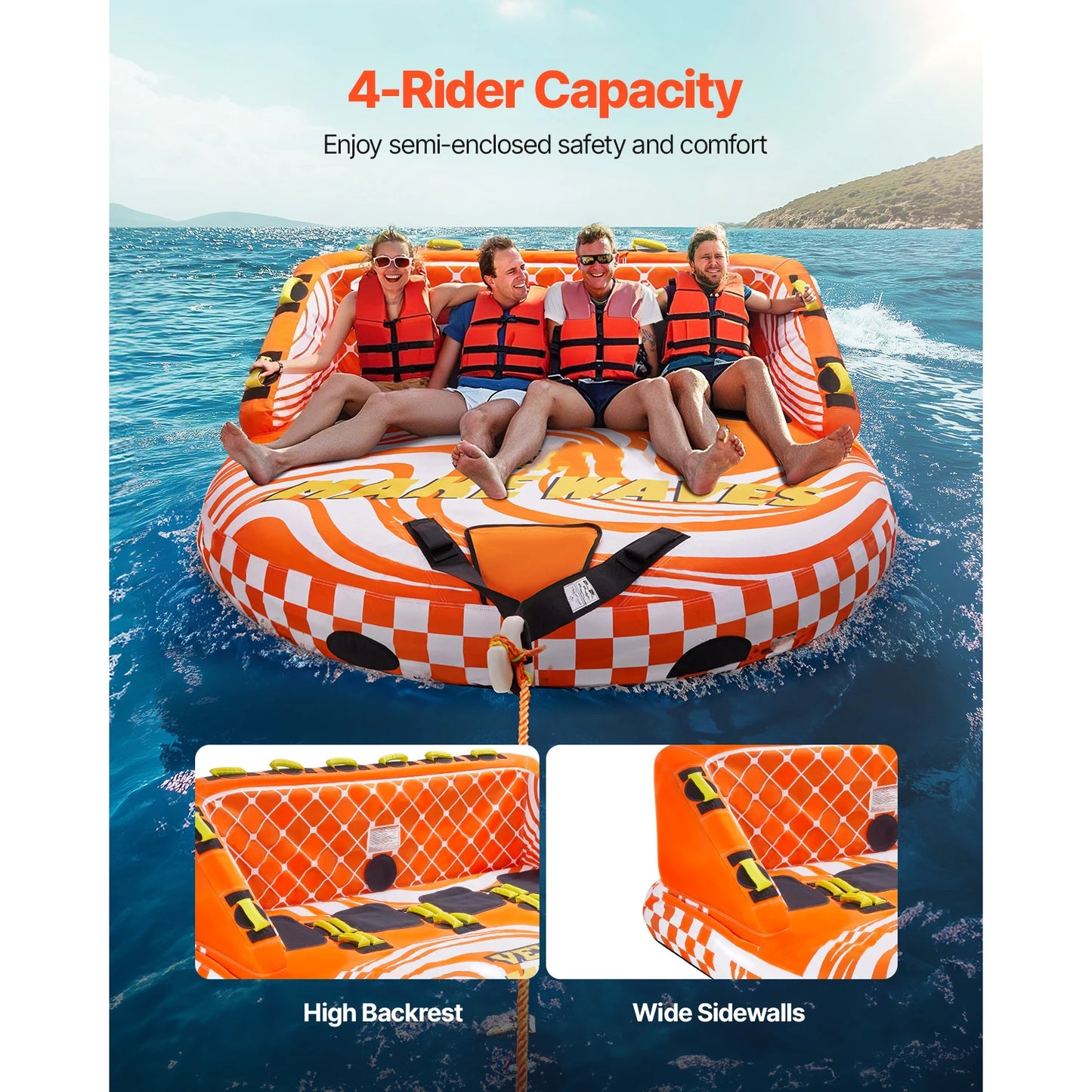 SucceBuy Towable Tube 4 Rider Safe Ride Water Sports Boat