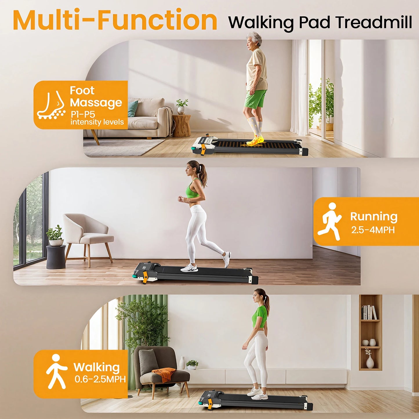 Akluer Motorized Walking Pad With Incline Under Desk Treadmill
