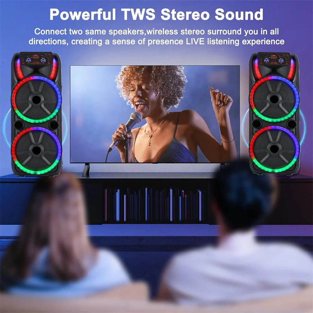 Curuk Dual Portable Bluetooth Party Speaker Heavy Bass Karaoke Mic